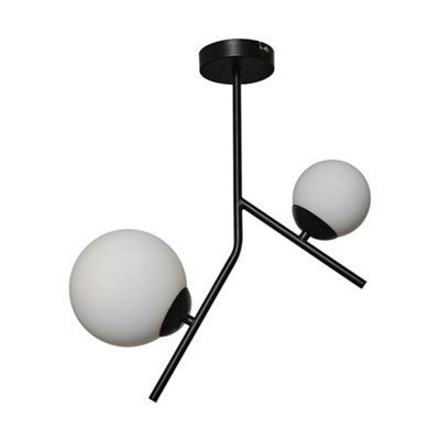 ValueLights Beauworth Modern 2 Way Hanging Bar Matt Black and Glass Globe Shade Ceiling Light Fitting