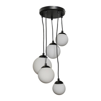 ValueLights Beauworth Modern 5 Way Hanging Matt Black and Glass Globe Shade Ceiling Pendant Light Fitting