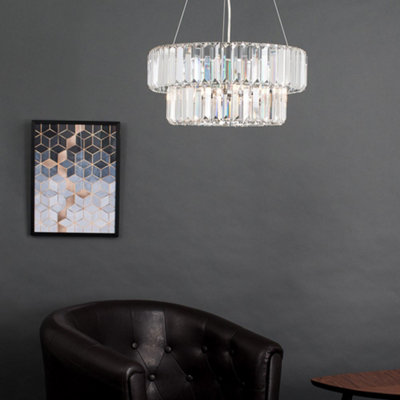 ValueLights Belgravia Elegant 5 Way Tiered Chrome and Clear Crystal Ceiling Light Pendant Fitting