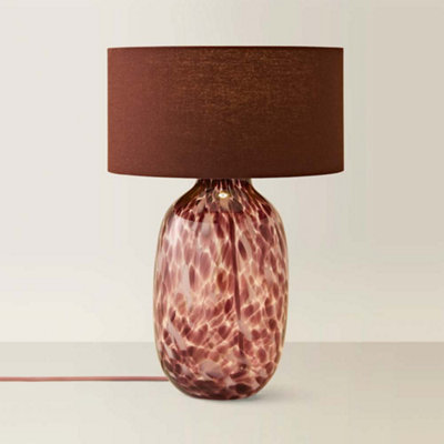 ValueLights Belinda Burgundy Confetti Glass Table Lamp with Drum Shade and Bulb