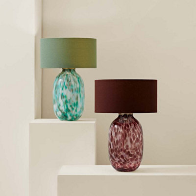 ValueLights Belinda Burgundy Confetti Glass Table Lamp with Drum Shade and Bulb
