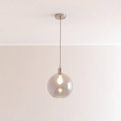 ValueLights Bellamy Smoked Glass Globe Brushed Chrome Single Ceiling Pendant Light