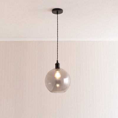 ValueLights Bellamy Smoked Glass Globe Matte Black Single Ceiling Pendant Light