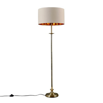 ValueLights Belmont Traditional Antique Brass Sconce Floor Lamp with Beige Gold Drum Shade