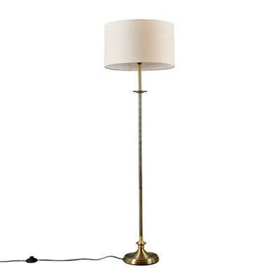 ValueLights Belmont Traditional Style Antique Brass Sconce Floor Lamp with Beige Drum Shade