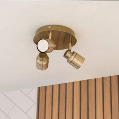 ValueLights Benton Antique Brass 3 Way Round IP44 Bathroom Ceiling ...