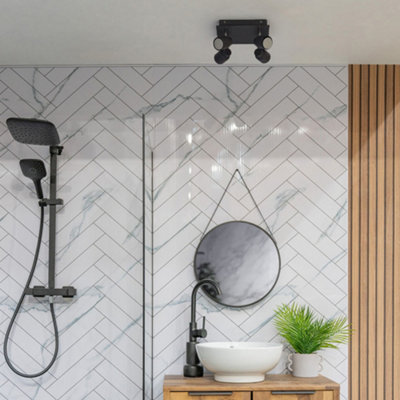 ValueLights Benton Black IP44 Square 4 Way Bathroom Flush Ceiling Light with Warm LED Bulbs
