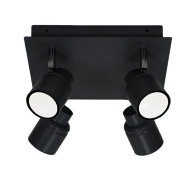 ValueLights Benton Black IP44 Square 4 Way Bathroom Flush Ceiling Light with Warm LED Bulbs