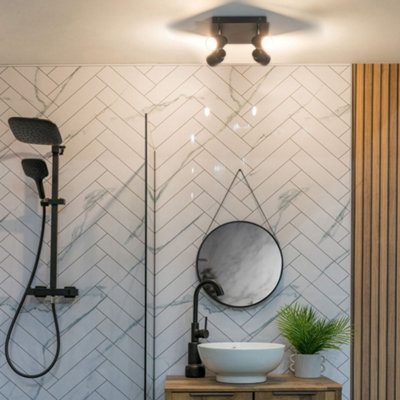 ValueLights Benton Black IP44 Square 4 Way Bathroom Flush Ceiling Light with Warm LED Bulbs