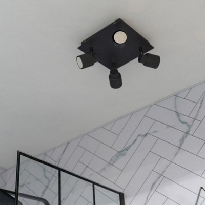 ValueLights Benton Black IP44 Square 4 Way Bathroom Flush Ceiling Light with Warm LED Bulbs