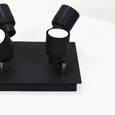 ValueLights Benton Black IP44 Square 4 Way Bathroom Flush Ceiling Light with Warm LED Bulbs