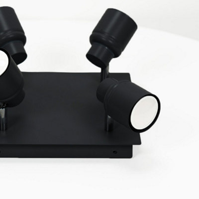ValueLights Benton Black IP44 Square 4 Way Bathroom Flush Ceiling Light with Warm LED Bulbs