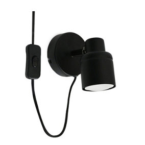 ValueLights Benton Black IP44 Wall Light With Cable Plug