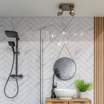 ValueLights Benton Brass IP44 Square 4 Way Bathroom Flush Ceiling Light with Cool LED Bulbs