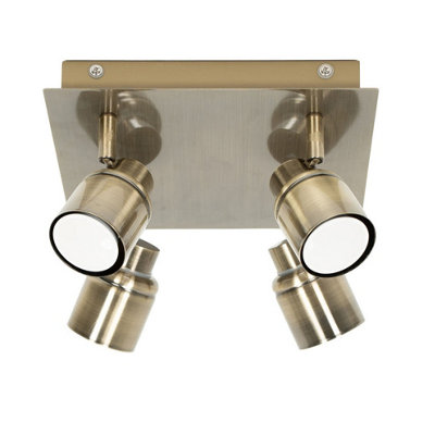 ValueLights Benton Brass IP44 Square 4 Way Bathroom Flush Ceiling Light with Warm LED Bulbs