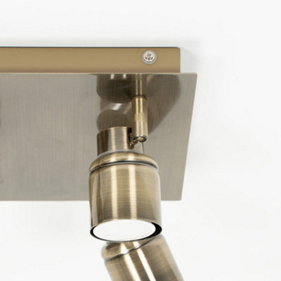 ValueLights Benton Brass IP44 Square 4 Way Bathroom Flush Ceiling Light with Warm LED Bulbs