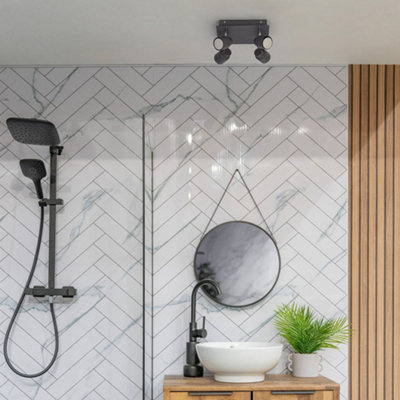 ValueLights Benton Grey IP44 Square 4 Way Bathroom Flush Ceiling Light with Warm LED Bulbs