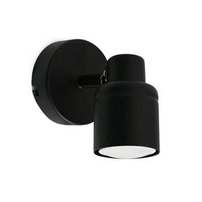 ValueLights Benton Matte Black IP44 Adjustable Single Spot Wall Light with Warm LED Bulb