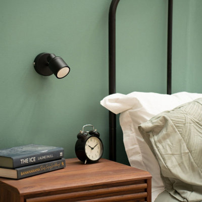 ValueLights Benton Matte Black IP44 Adjustable Single Spot Wall Light with Warm LED Bulb