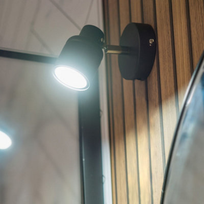ValueLights Benton Matte Black IP44 Adjustable Single Spot Wall Light with Warm LED Bulb