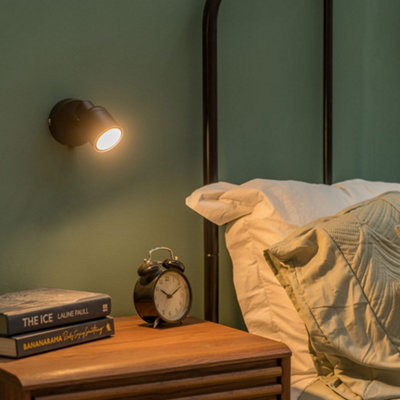 ValueLights Benton Matte Black IP44 Adjustable Single Spot Wall Light with Warm LED Bulb