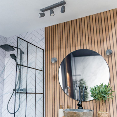 ValueLights Benton Matte Grey IP44 Rated Bathroom 3 Way Bar Ceiling Light & Cool LED Bulbs