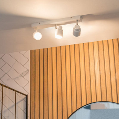 ValueLights Benton Matte White IP44 Rated Bathroom 3 Way Bar Ceiling Light & Warm LED Bulbs