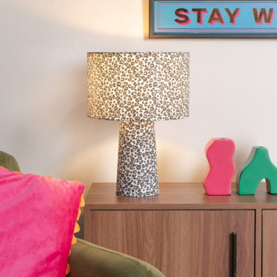 ValueLights Bertie Leopard Print Full Fabric Table Lamp with LED Bulb