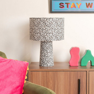 ValueLights Bertie Leopard Print Full Fabric Table Lamp with LED Bulb