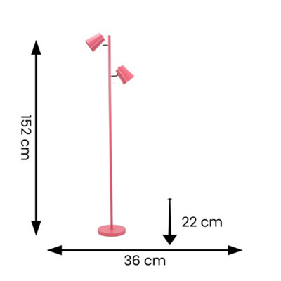 ValueLights Bibi Pink Metal 2 Way Standing Floor Lamp for Living Room office Reading Light - LED Bulbs Included