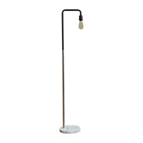ValueLights Black and Chrome Metal Floor Lamp With White Marble Base - Complete with 4w LED Filament Bulb 2700K Warm White