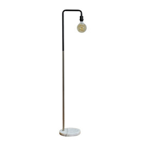ValueLights Black and Chrome Metal Floor Lamp With White Marble Base - Includes 6w LED Filament Light Bulb In Warm White