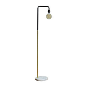 ValueLights Black and Gold Effect Metal Floor Lamp With White Marble Base - Complete With 6w LED Filament Light Bulb In Warm White