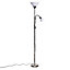 ValueLights Black Brushed Chrome 2 Way Parent & Child Uplighter and Spotlight Design Floor Lamp - With 2 x LED Bulbs In Warm White