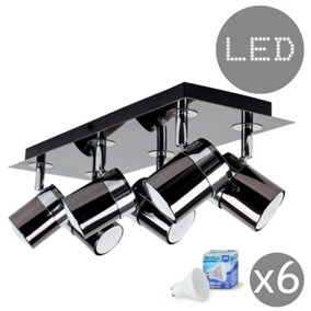 ValueLights Black Ceiling Bar Spotlight and GU10 Spotlight LED 5W Cool White 6500K Bulbs