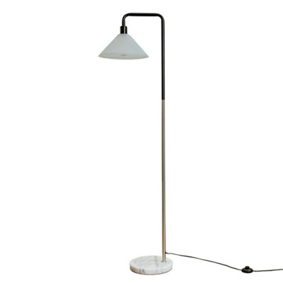 ValueLights Black Chrome Metal And White Marble Base Floor Lamp With Frosted Glass Shade