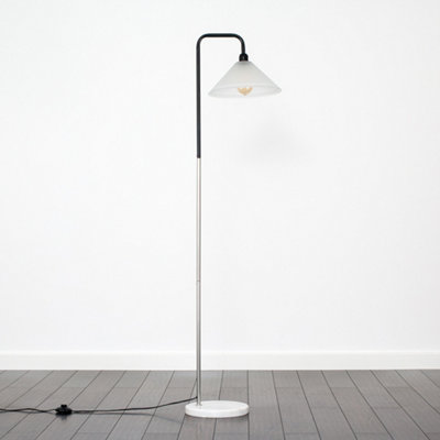 ValueLights Black Chrome Metal And White Marble Base Floor Lamp With Frosted Glass Shade