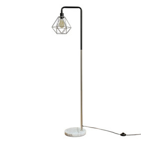 ValueLights Black Chrome Metal And White Marble Base Floor Lamp With Silver Chrome Metal Cage Shade