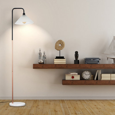 ValueLights Black Copper Metal And White Marble Base Floor Lamp With Frosted Glass Shade