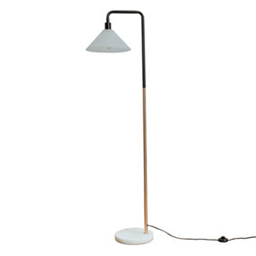 ValueLights Black Copper Metal And White Marble Base Floor Lamp With Frosted Glass Shade