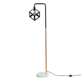 ValueLights Black/Copper Metal & White Marble Base Floor Lamp With Black Puzzle Cube Shade - With 4w LED Bulb In Warm White