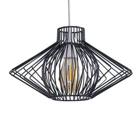 ValueLights Black Geometric Wire Cage Pendant Ceiling Light Shade