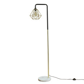 ValueLights Black Gold Metal And White Marble Floor Lamp With Gold Metal Basket Cage Shade