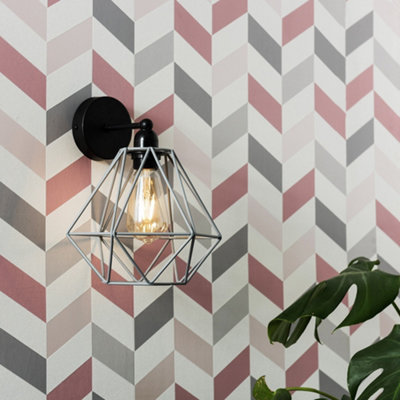 ValueLights Black Indoor Wall Light Grey Shade DIY at B&Q