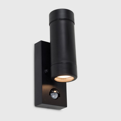 ValueLights Black IP44 Rated Outdoor Garden Up Down Wall Light With PIR Motion Sensor