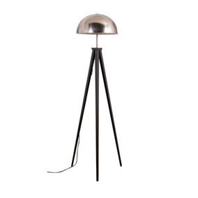 ValueLights Black Metal Tripod StAnding Floor Lamp With Silver Brushed Chrome Dome Shade