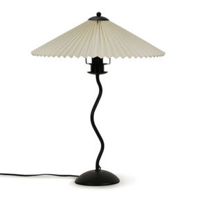 ValueLights Black Metal Wavy Single Stem Table Lamp with White Origami Pleated Shade