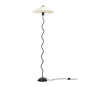 ValueLights Black Metal Wavy Stem Floor Lamp with a White Origami Pleated Shade