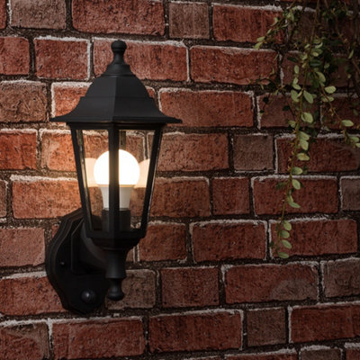 ValueLights Black Outdoor Security PIR Motion Sensor IP44 Rated Wall Light Lantern - Complete with 1 x 6w LED ES E27 Bulb