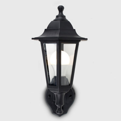 ValueLights Black Outdoor Security PIR Motion Sensor IP44 Rated Wall Light Lantern - Complete with 1 x 6w LED ES E27 Bulb